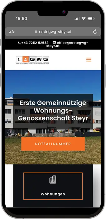 Erste GWG Steyr Telefon, Webdesign, Mediendesign, Online Wohnungsinserate