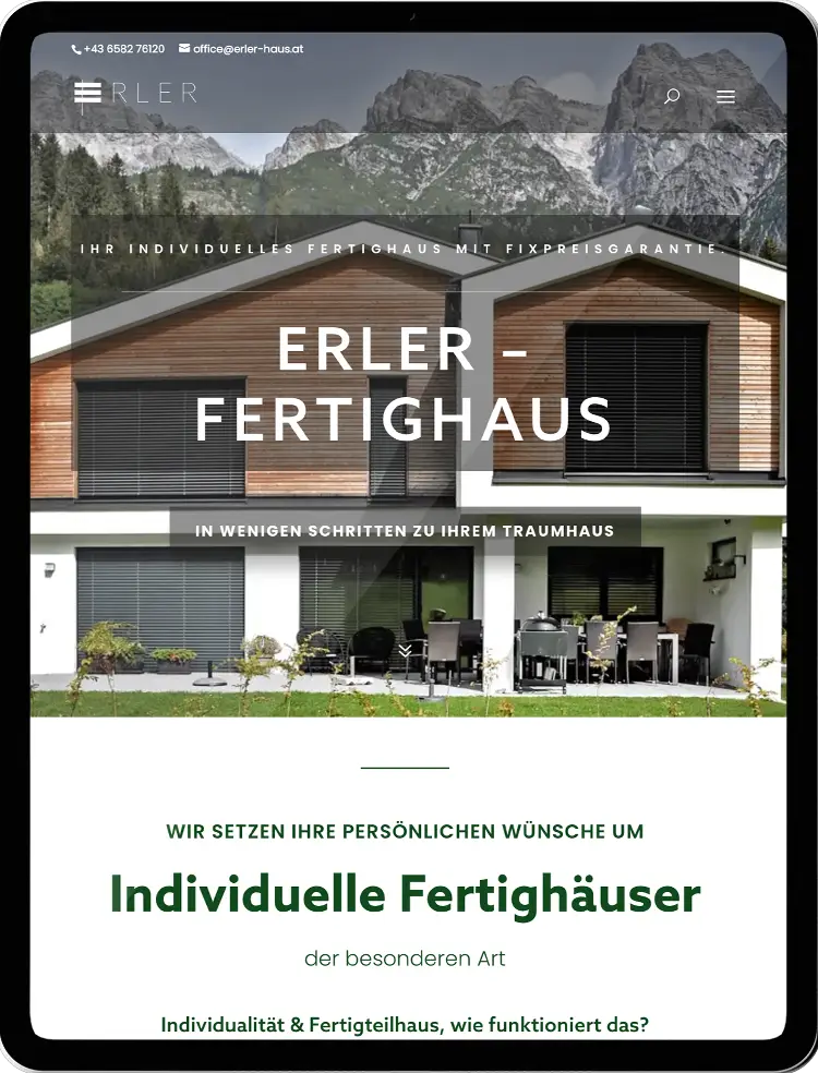 Erler Haus Tablet, Webdesign, SEO, Content Marketing, E-Mail Marketing