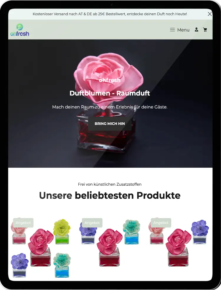 ohfresh Tablet, Webdesign, Produktfotografie, Produktvideografie, Online-Shop (Shopify)