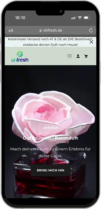 ohfresh Telefon, Webdesign, Produktfotografie, Produktvideografie, Online-Shop (Shopify)